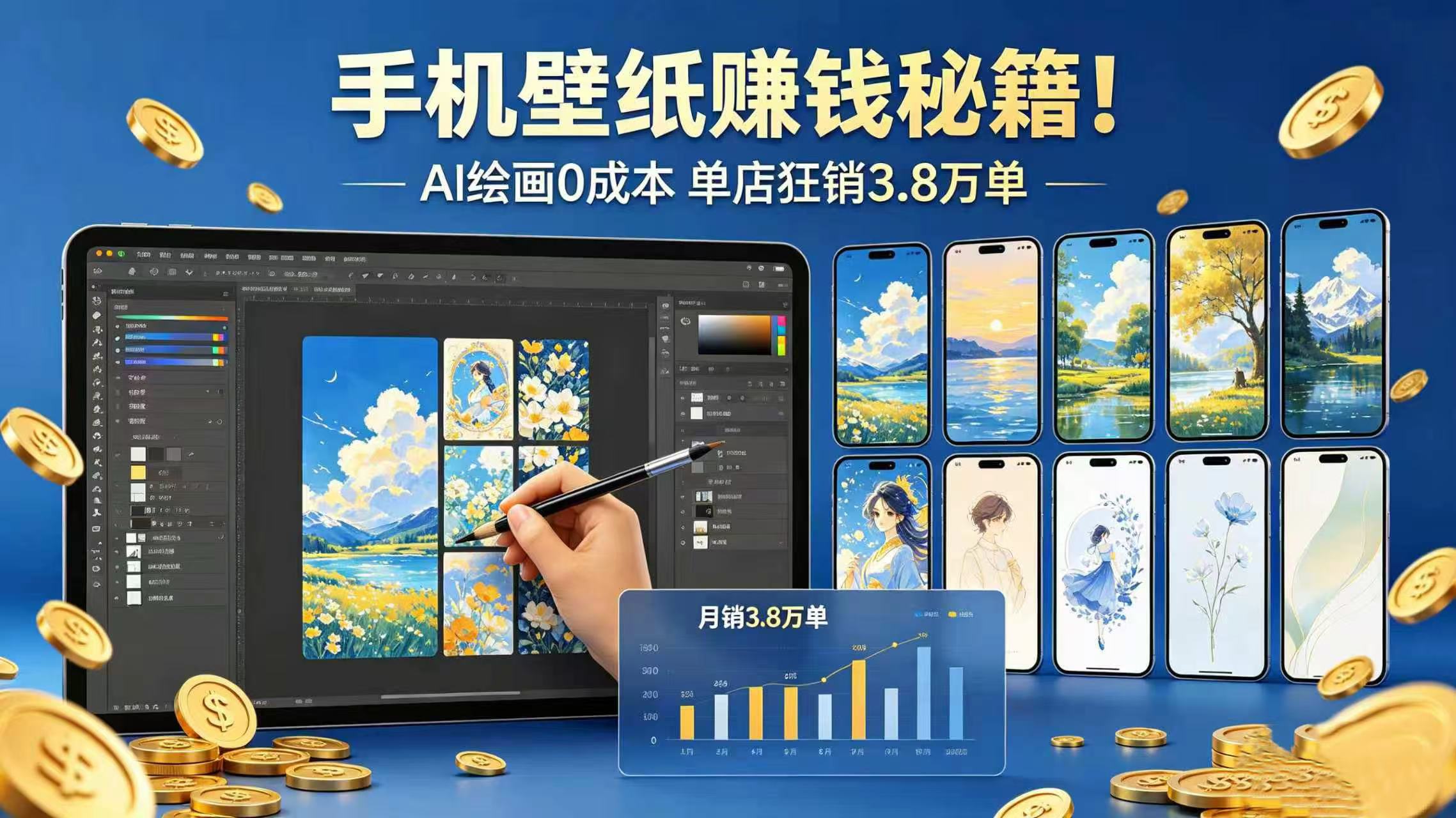 手机壁纸赚钱秘籍！AI 绘画 0 成本 单店狂销 3.8 万单-cmzhiku