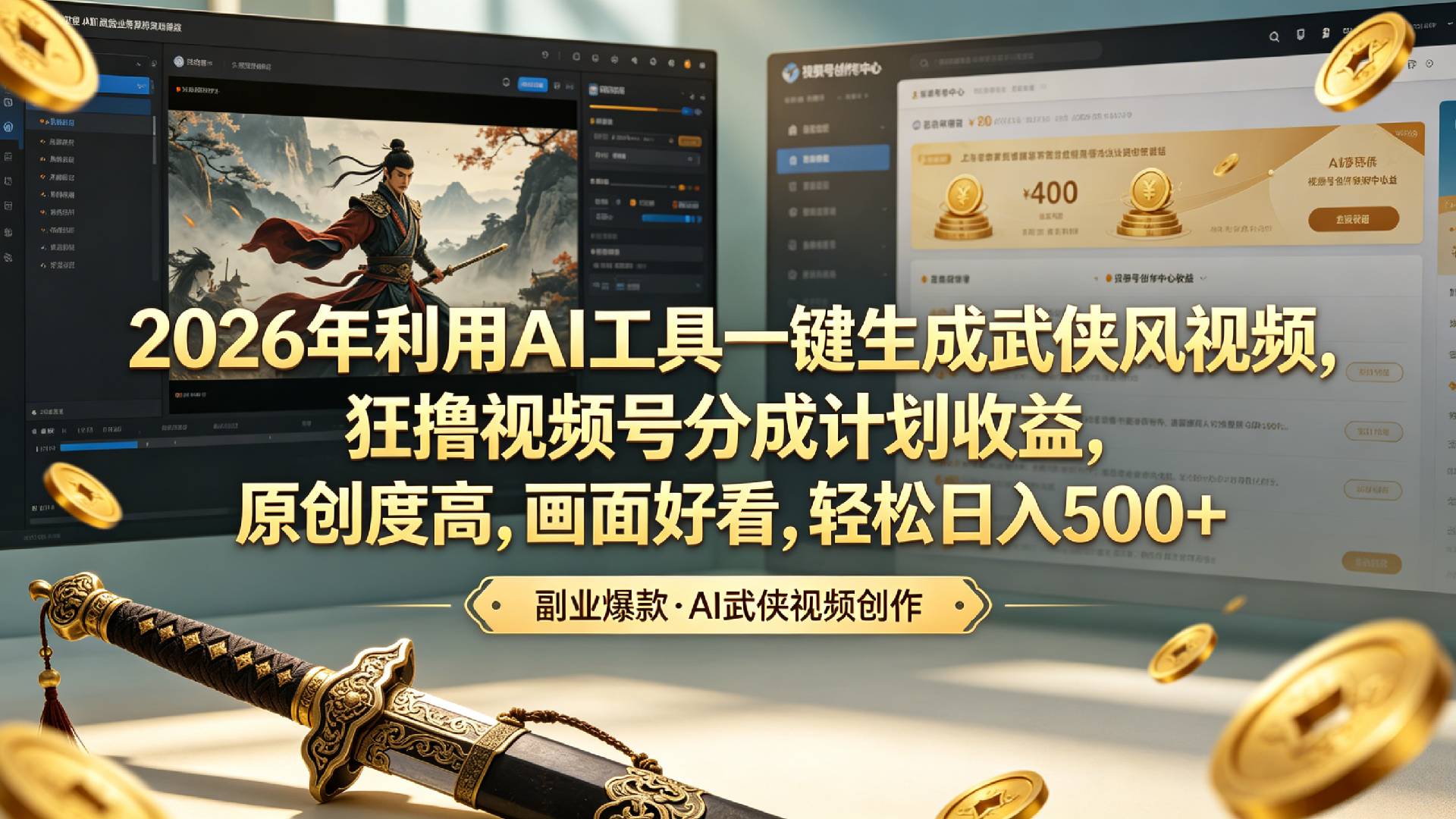 2026年利用AI工具一键生成武侠风视频,狂撸视频号分成计划收益,原创度高,画面好看,轻松日入500+-cmzhiku