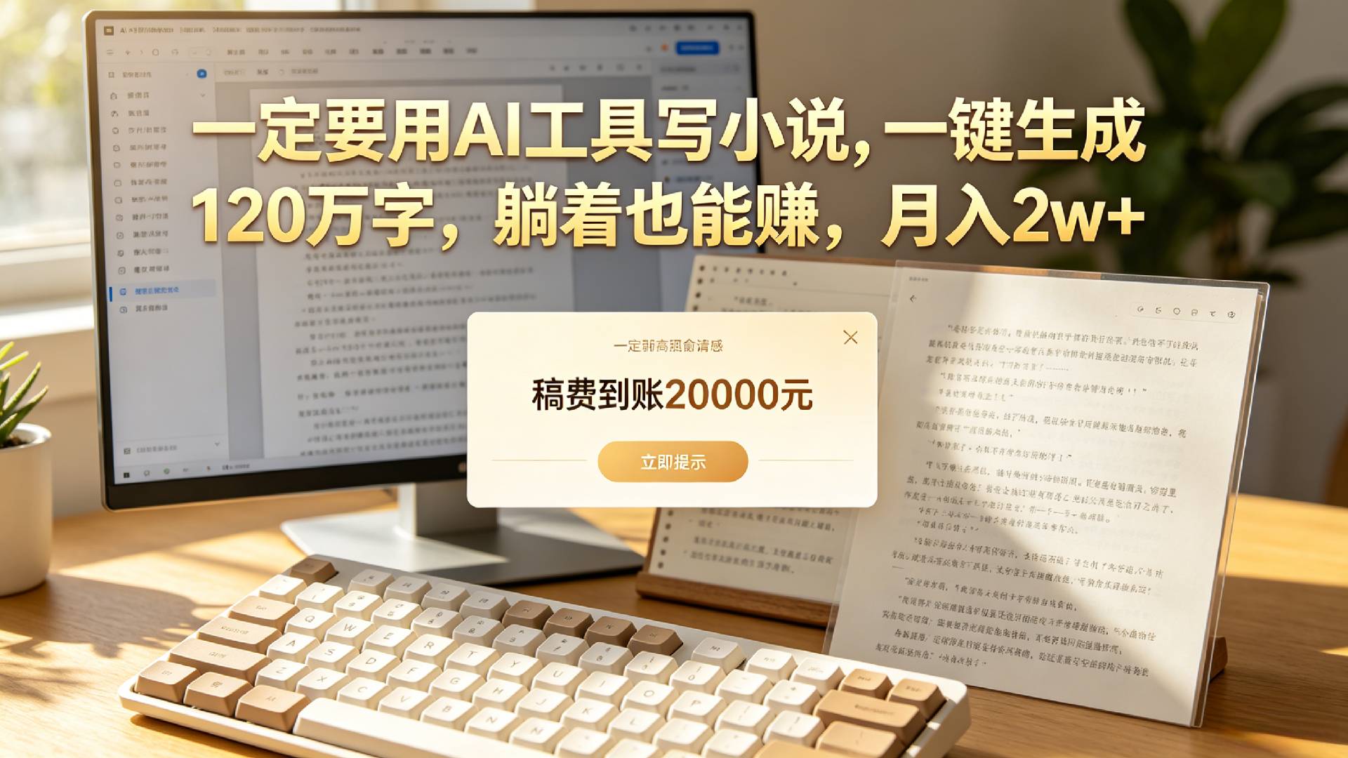 【听劝】一定要用AI工具写小说,一键生成120万字，躺着也能赚，月入2w+-cmzhiku