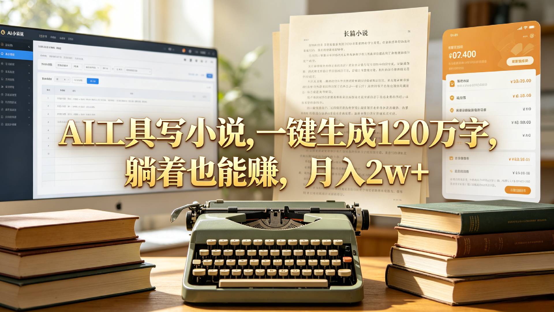 AI工具写小说,一键生成120万字，躺着也能赚，月入2w+！-cmzhiku