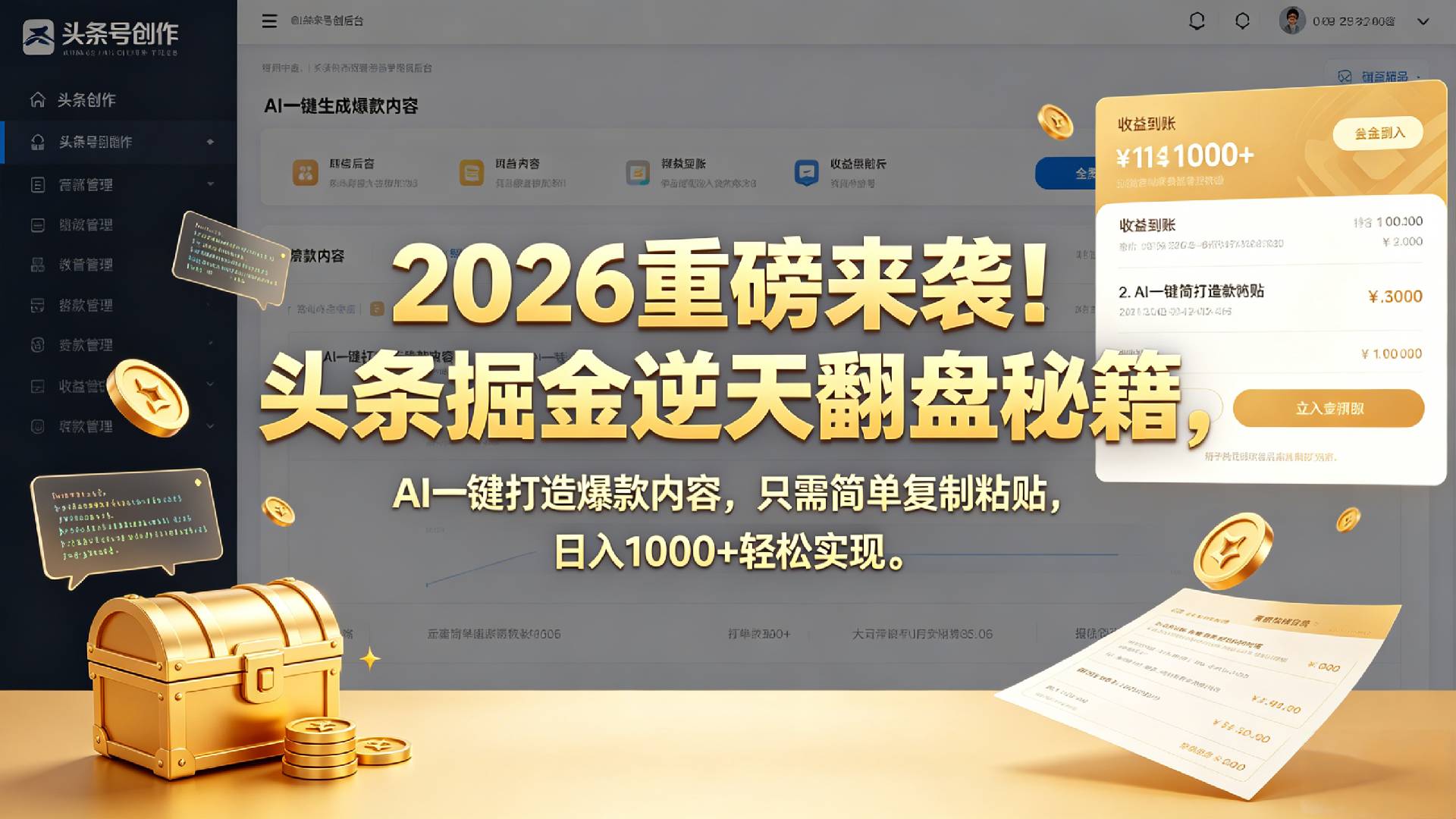 2026 重磅来袭!头条掘金逆天翻盘秘籍,AI 一键打造爆款内容,只需简单复制粘贴,日入 1000 + 轻松实现!-cmzhiku