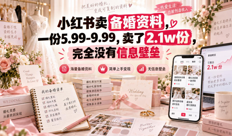 小红书卖备婚资料，一份5.99-9.99，卖了2.1w份，完全没有信息壁垒-cmzhiku