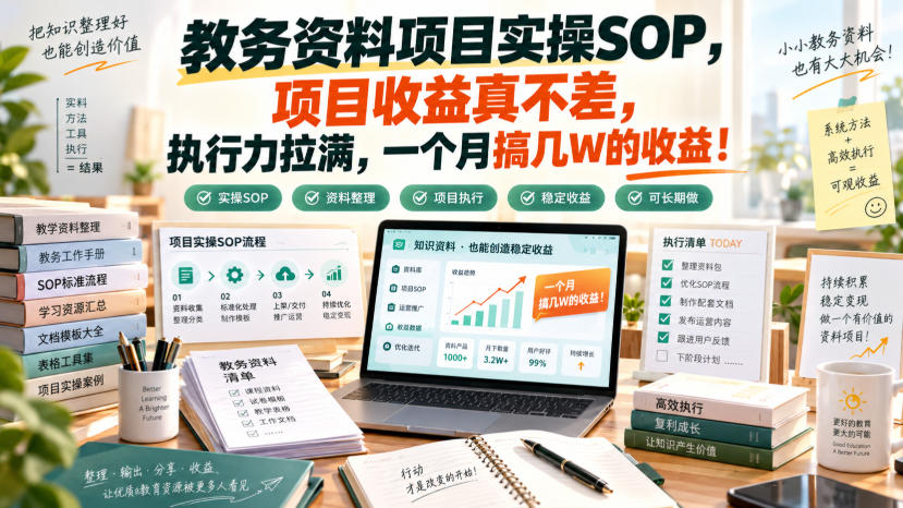 教务资料项目实操SOP，项目收益真不差，执行力拉满，一个月搞几W的收益-cmzhiku