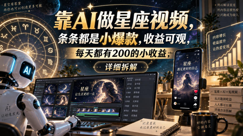 靠AI做星座视频，条条都是小爆款，收益可观，每天都有200的小收益，详细拆解-cmzhiku