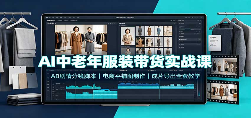 AI中老年服装带货实战课：AB剧情分镜脚本，电商平铺图制作，成片导出全套教学-cmzhiku